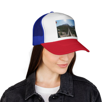 Trucker Hat - Mountain Suspension Bridge Photo Cap, Outdoor Adventure Travel Hat