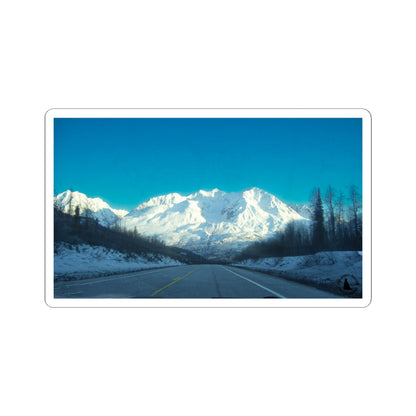 Mountain Road Scenic Kiss-Cut Sticker — Winter Landscape Laptop Decal