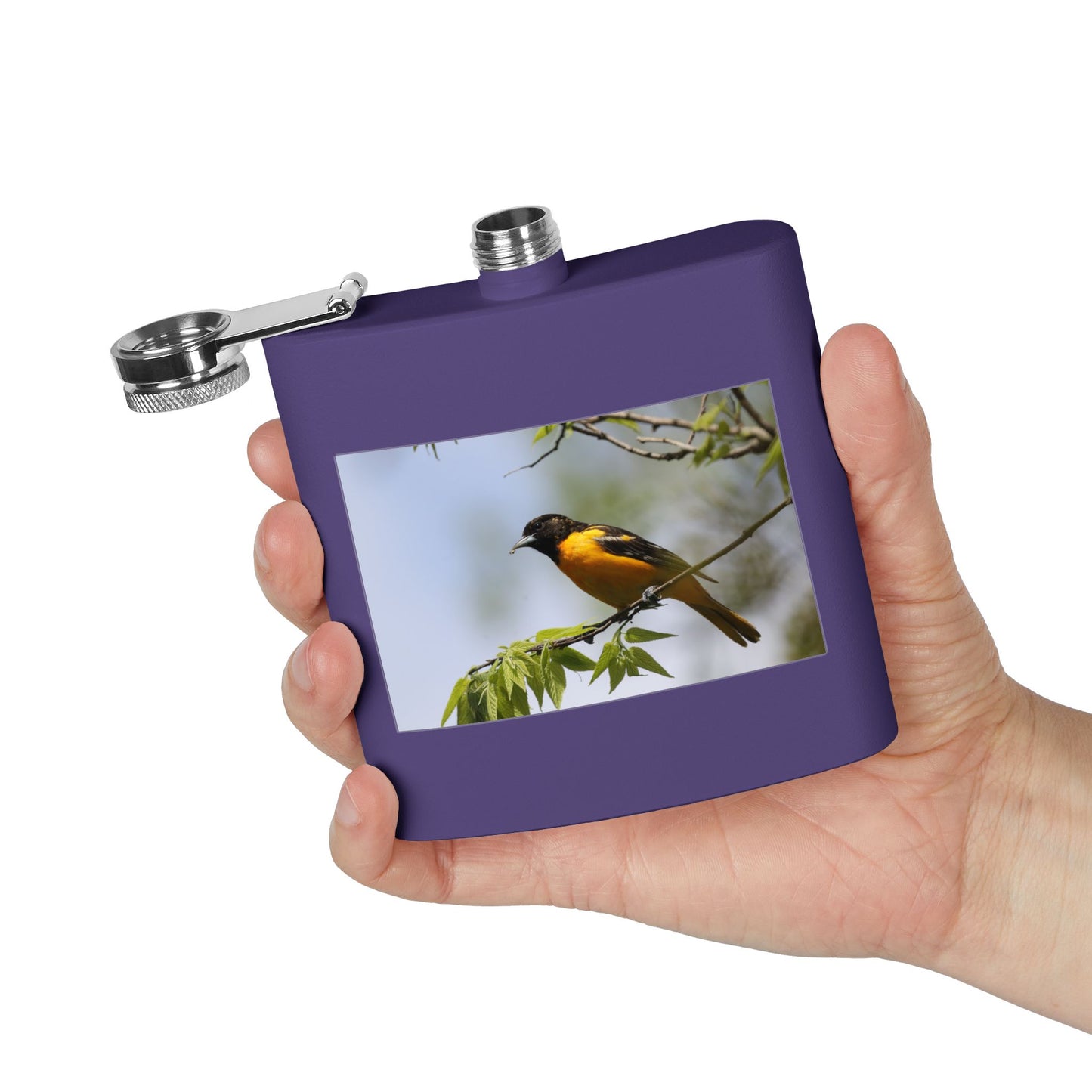 6oz Bird Photo Stainless Steel Flask — Baltimore Oriole Nature Gift