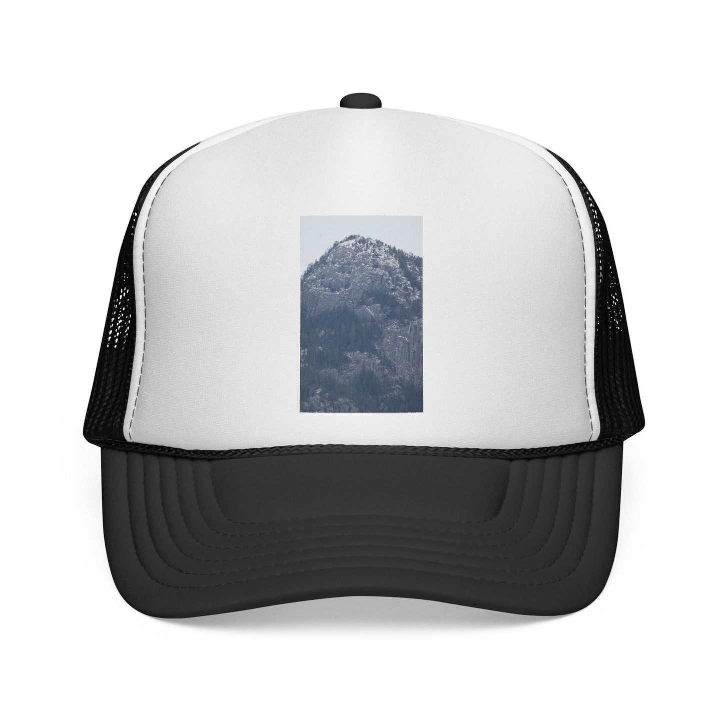 Mountain Peak Trucker Cap — Vintage Blue Photo Patch Mesh Hat
