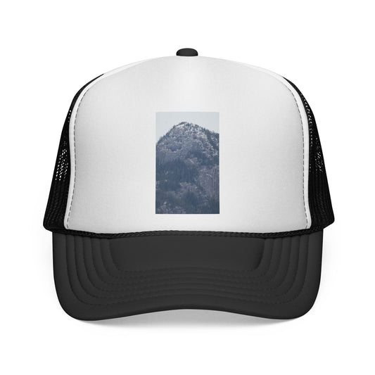 Mountain Peak Trucker Cap — Vintage Blue Photo Patch Mesh Hat