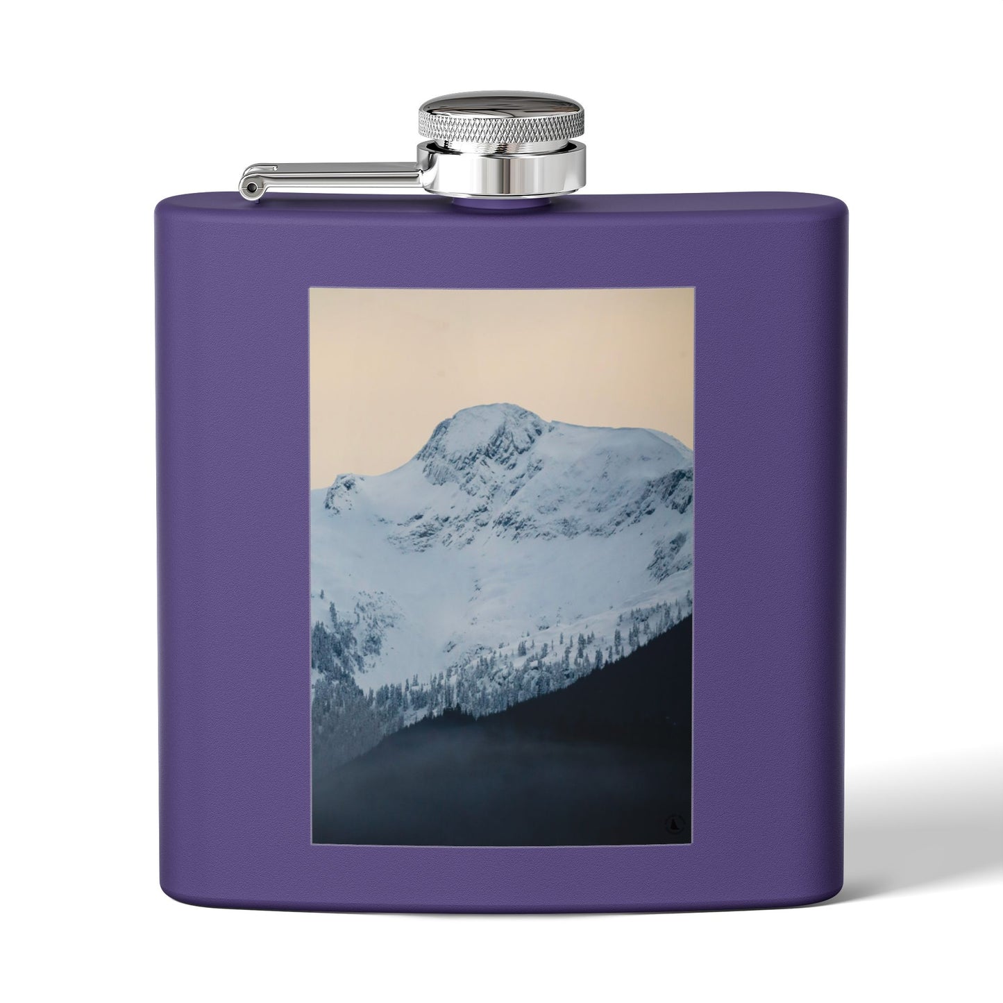 Mountain Peak 6oz Stainless Steel Flask — Snowy Summit Photo Design