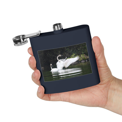 Swan Pair 6oz Stainless Steel Flask — Elegant Wildlife Photo Hip Flask