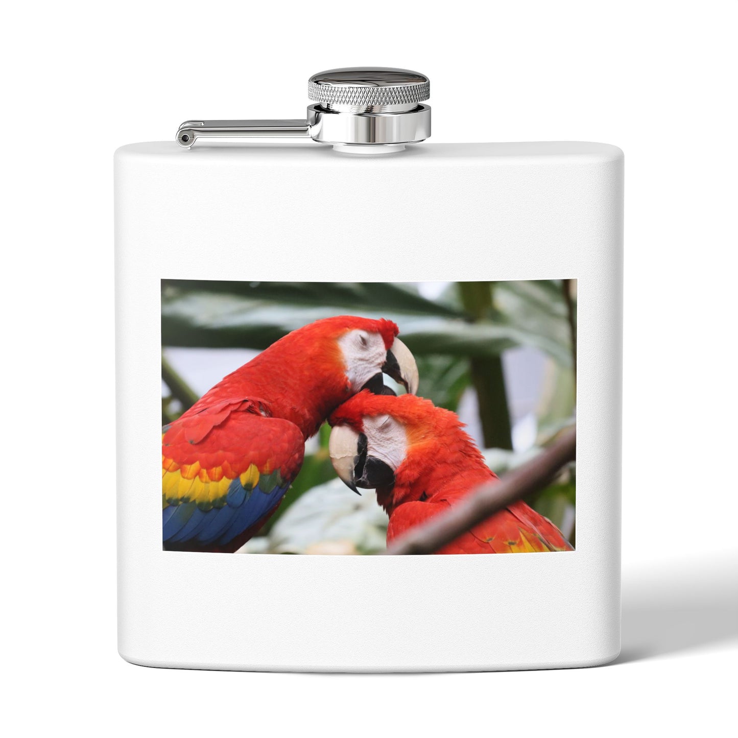 Parrot Photo Stainless Steel Flask — 6oz Tropical Scarlet Macaw Hip Flask