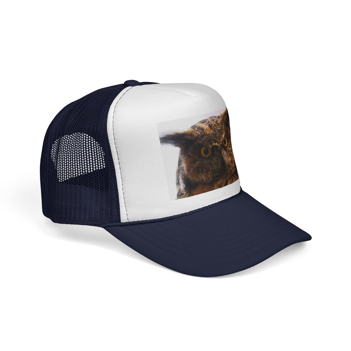 Owl Portrait Trucker Cap — Rustic Wildlife Snapback Hat