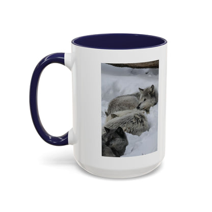 Wolf Pack Coffee Mug – Accent Black Handle 11/15oz, Winter Wildlife Photo