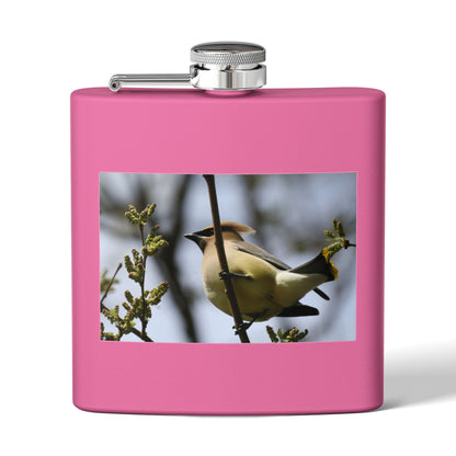 6oz Stainless Steel Flask with Cedar Waxwing Bird Photo — Wildlife Gift for Bird Lovers