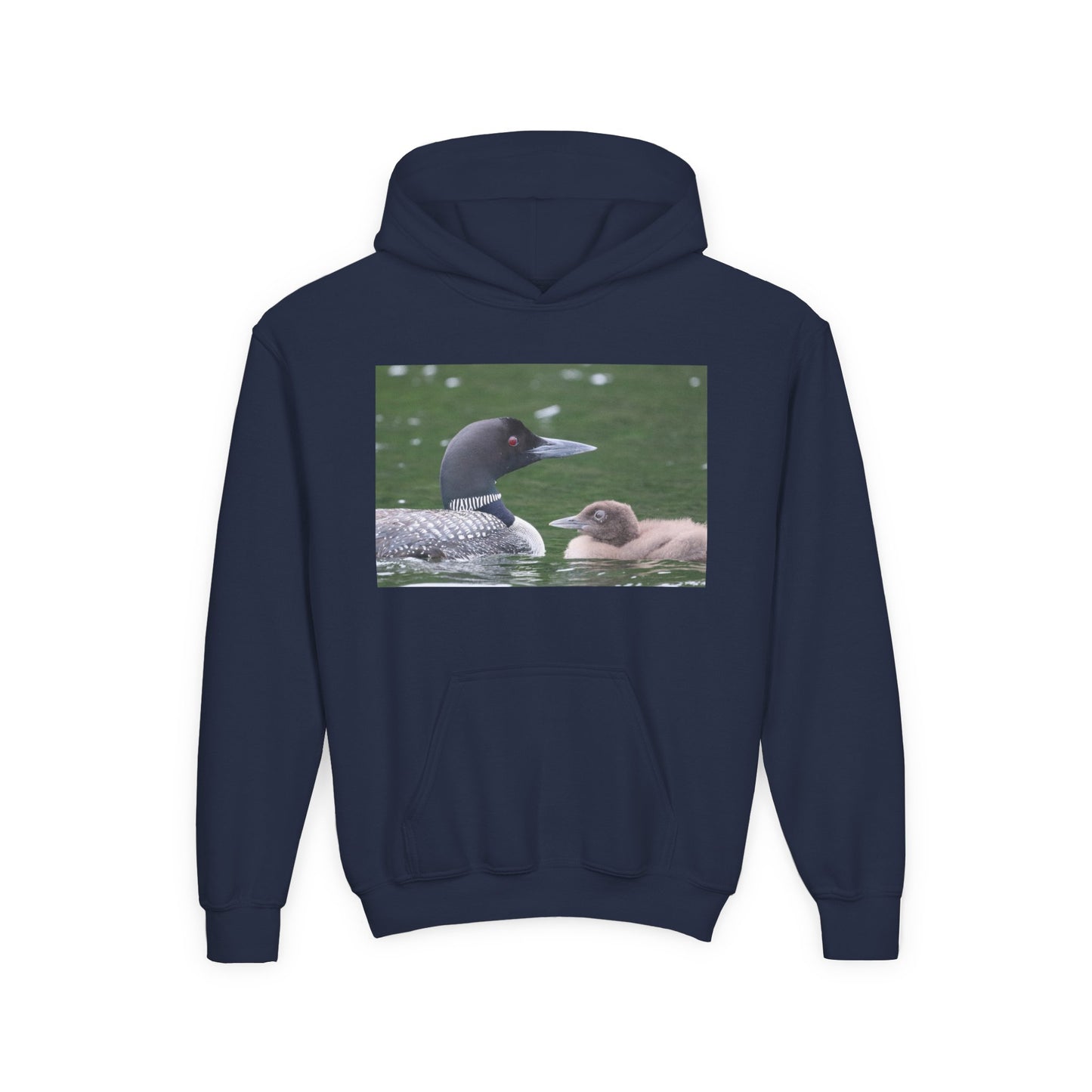 Youth Hoodie — Common Loon with Chick Nature Photo