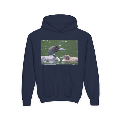 Youth Hoodie — Common Loon with Chick Nature Photo