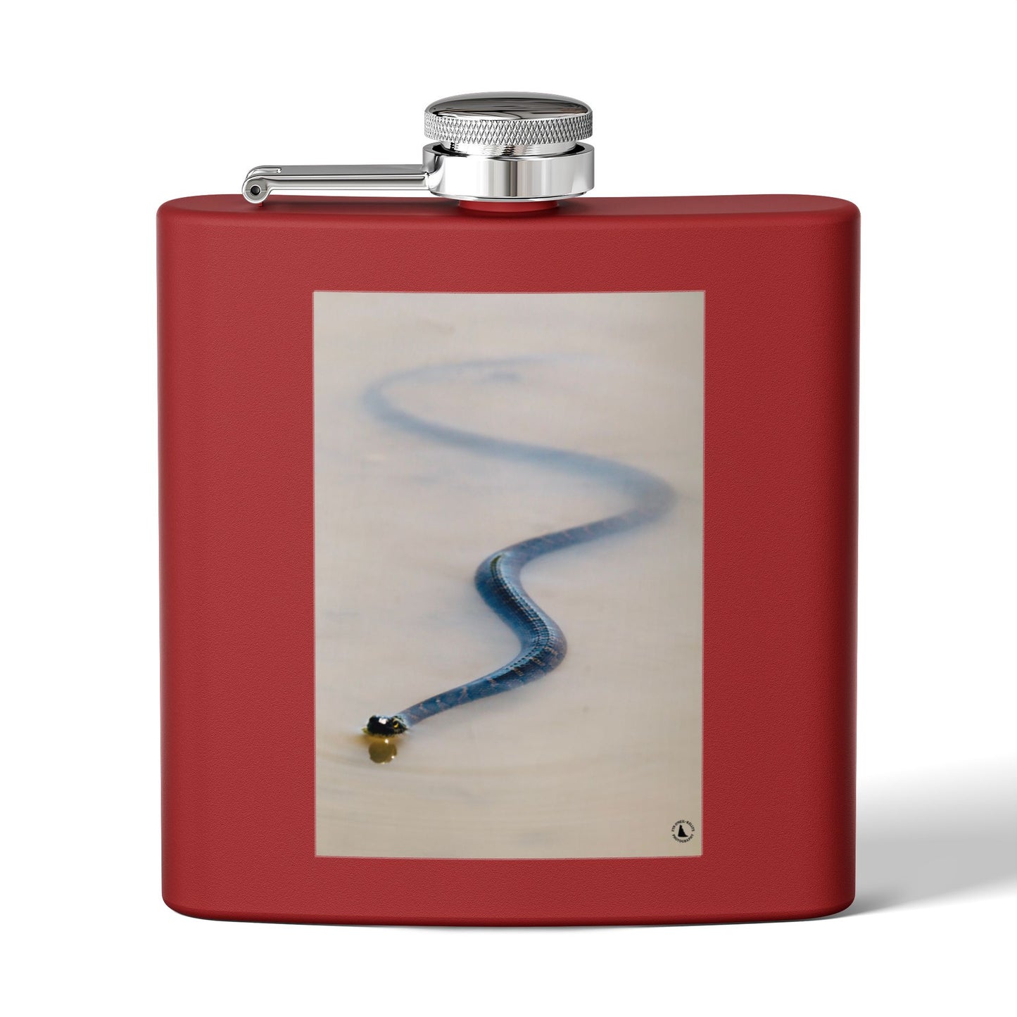 6oz Stainless Steel Flask with Serpentine Snow Trail Photo – Minimal Outdoor Gift