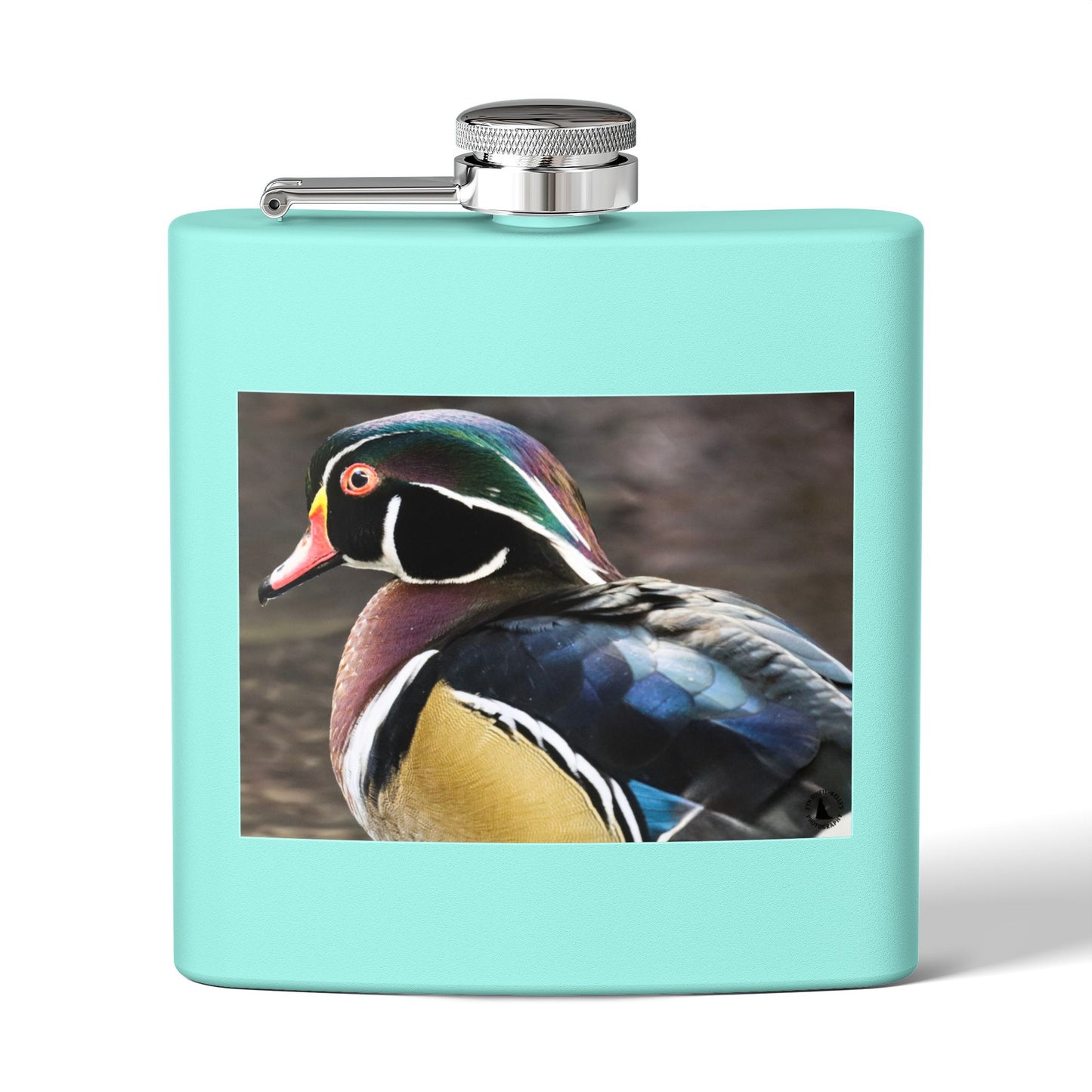 Wood Duck Stainless Steel Flask — 6oz Pocket Hip Flask for Birdwatchers & Outdoor Gifts