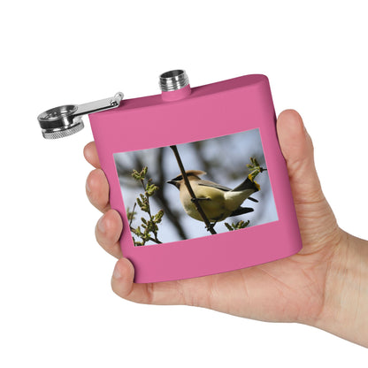 6oz Stainless Steel Flask with Cedar Waxwing Bird Photo — Wildlife Gift for Bird Lovers