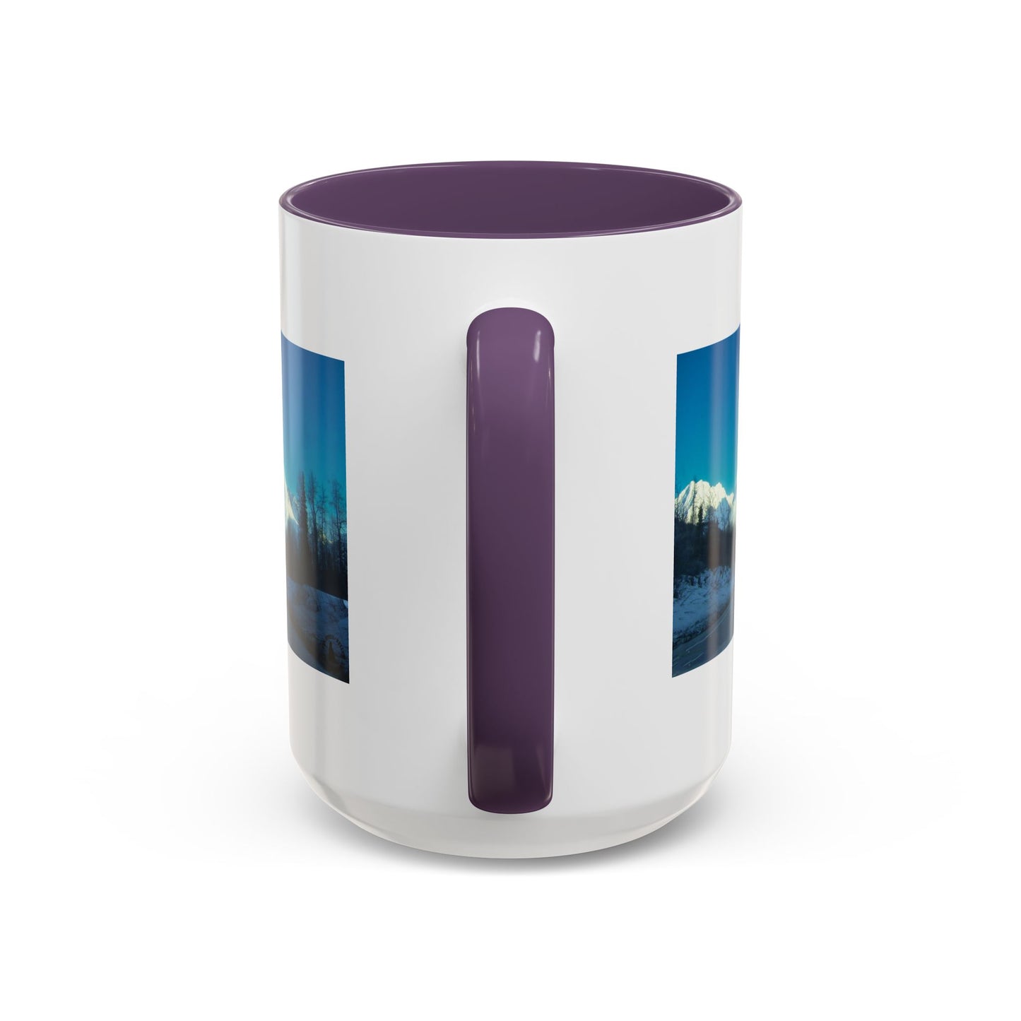 Scenic Mountain Panorama Accent Coffee Mug — Snowy Peaks Travel Coffee Cup (11/15 oz)