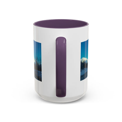 Scenic Mountain Panorama Accent Coffee Mug — Snowy Peaks Travel Coffee Cup (11/15 oz)