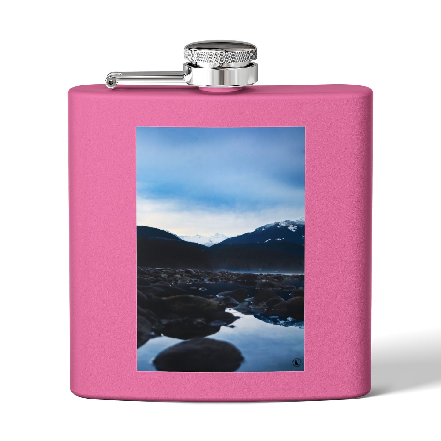 6oz Stainless Steel Flask — Mountain Lake Landscape Photo