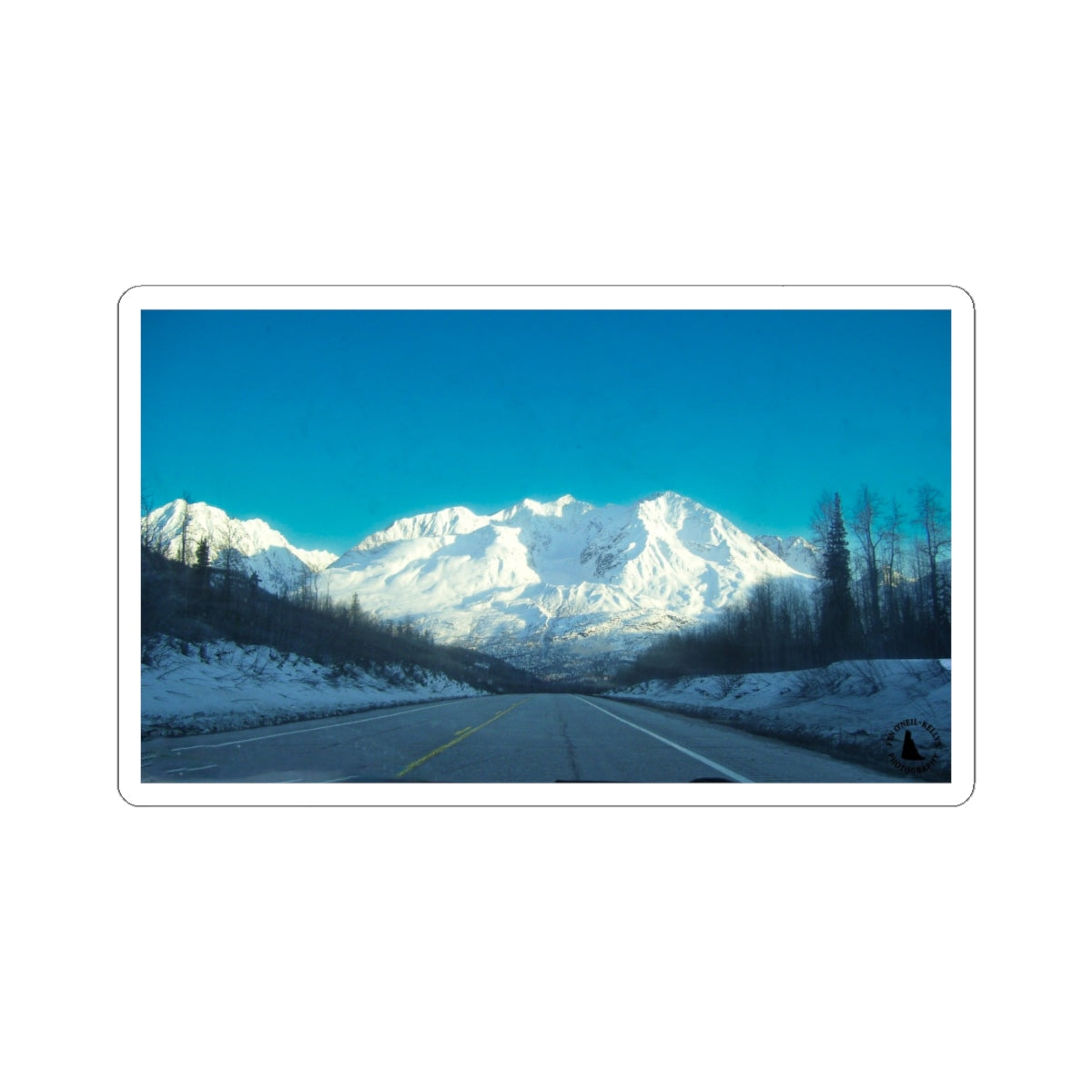 Mountain Road Scenic Kiss-Cut Sticker — Winter Landscape Laptop Decal