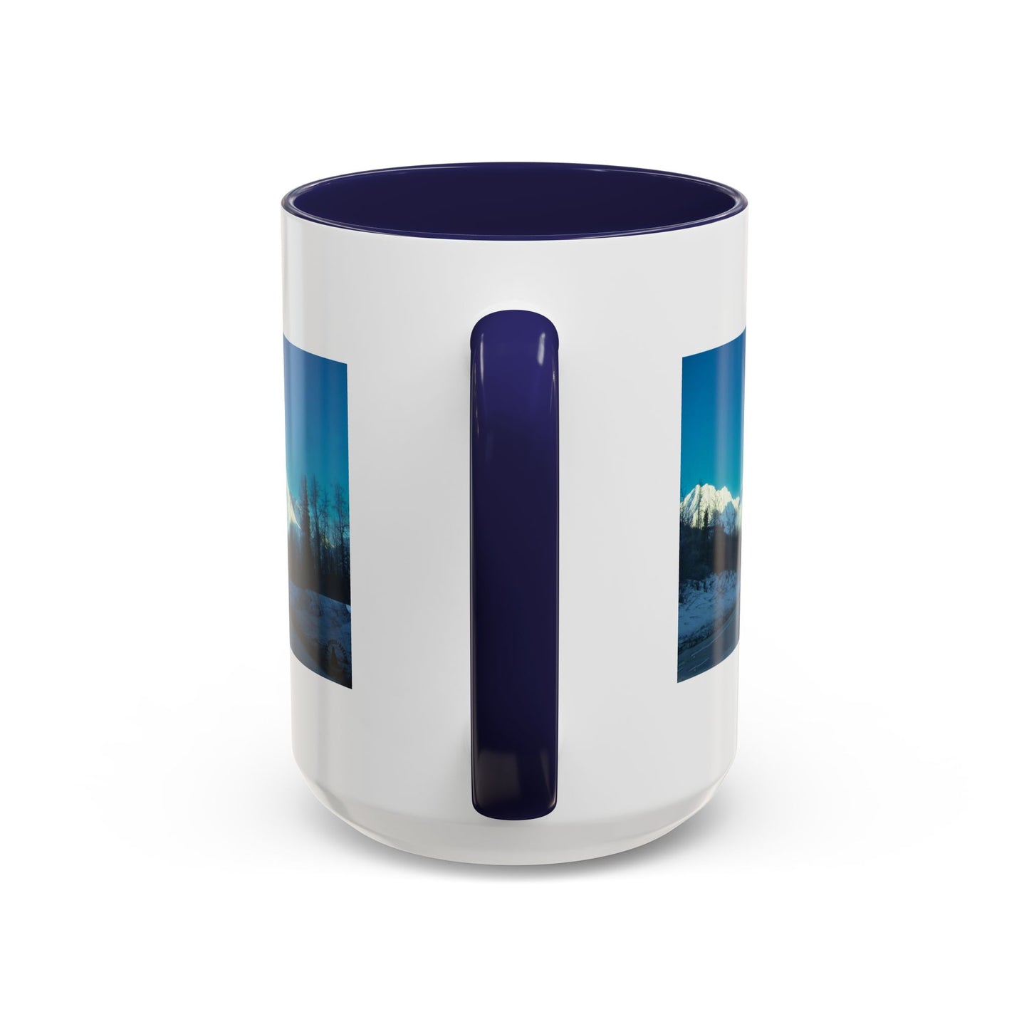 Scenic Mountain Panorama Accent Coffee Mug — Snowy Peaks Travel Coffee Cup (11/15 oz)