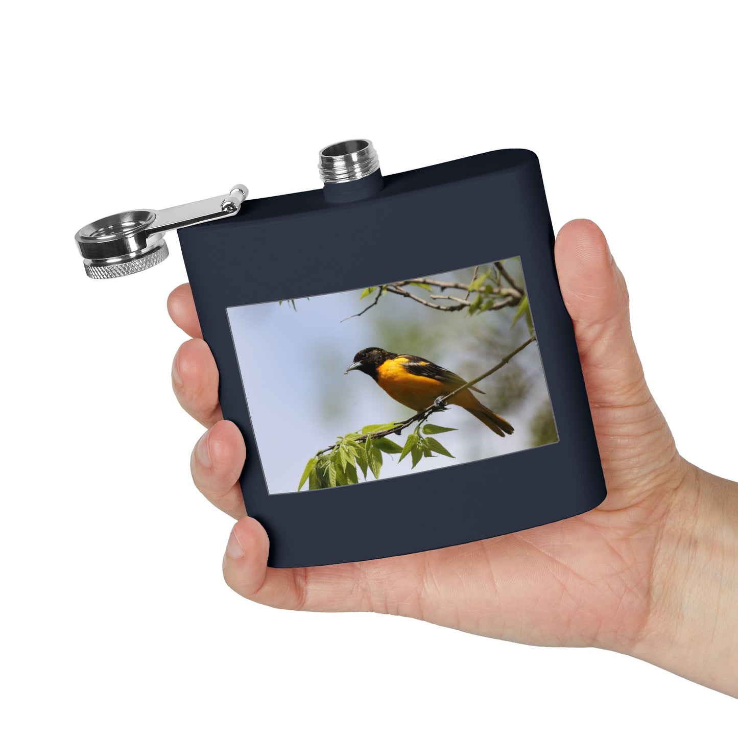6oz Bird Photo Stainless Steel Flask — Baltimore Oriole Nature Gift