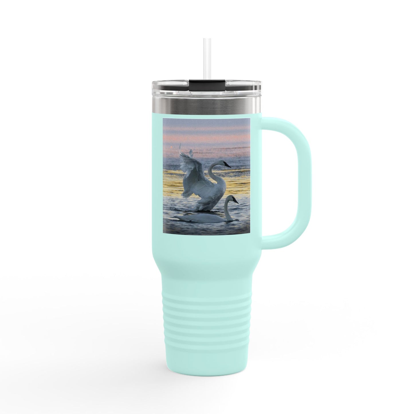 40oz Insulated Travel Mug — Swans at Sunrise Scenic Drink Tumbler
