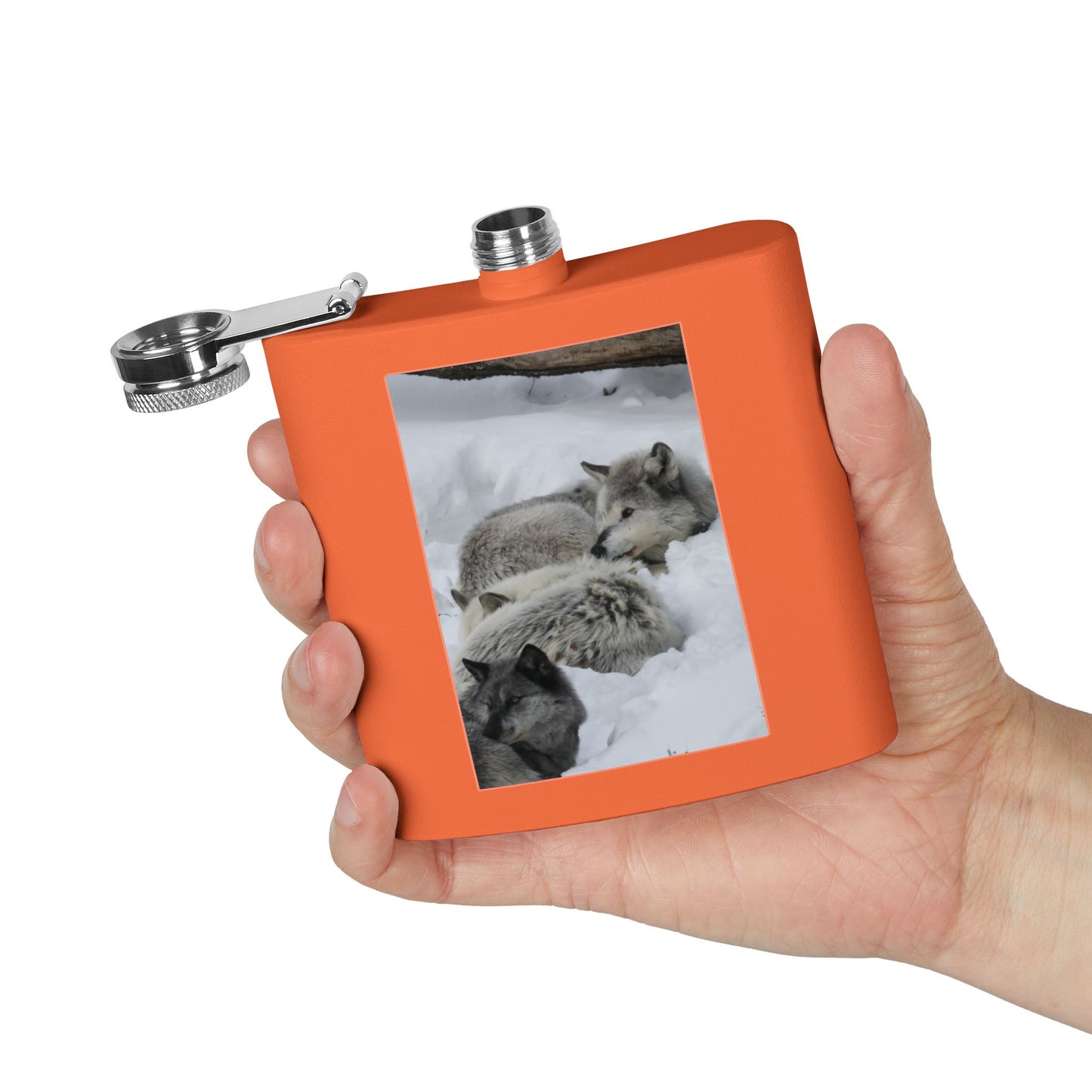 Wolf Pack Stainless Steel Flask – 6oz Snow Wolves Hip Flask
