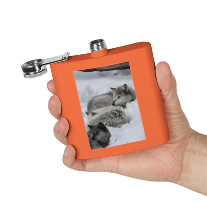 Wolf Pack Stainless Steel Flask – 6oz Snow Wolves Hip Flask