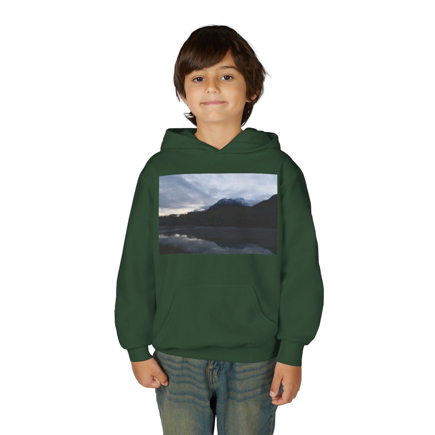 Youth Hoodie with Serene Mountain Lake Photo - Cozy Outdoor Nature Pullover