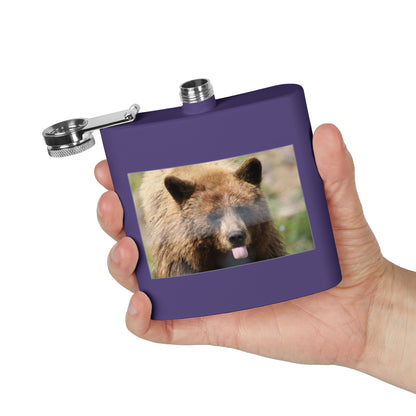 Bear Face 6oz Stainless Steel Flask — Funny Woodland Animal Hip Flask