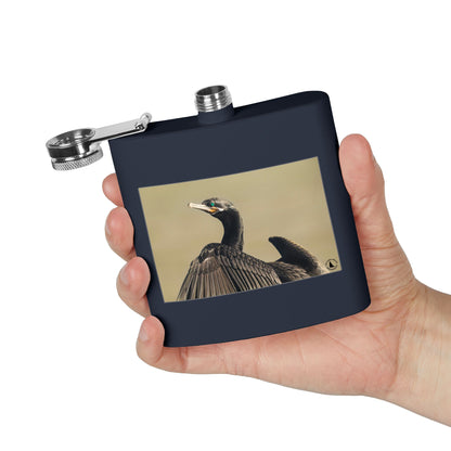 Cormorant Photo Stainless Steel Flask – 6oz Pocket Hip Flask for Birdwatchers & Outdoor Lovers