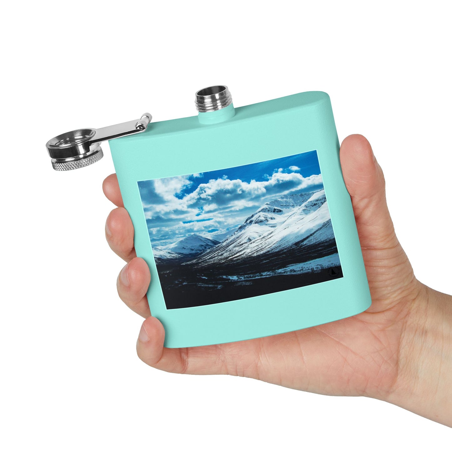 Mountain Winter Scene 6oz Stainless Steel Flask — Snowy Peaks Travel Hip Flask