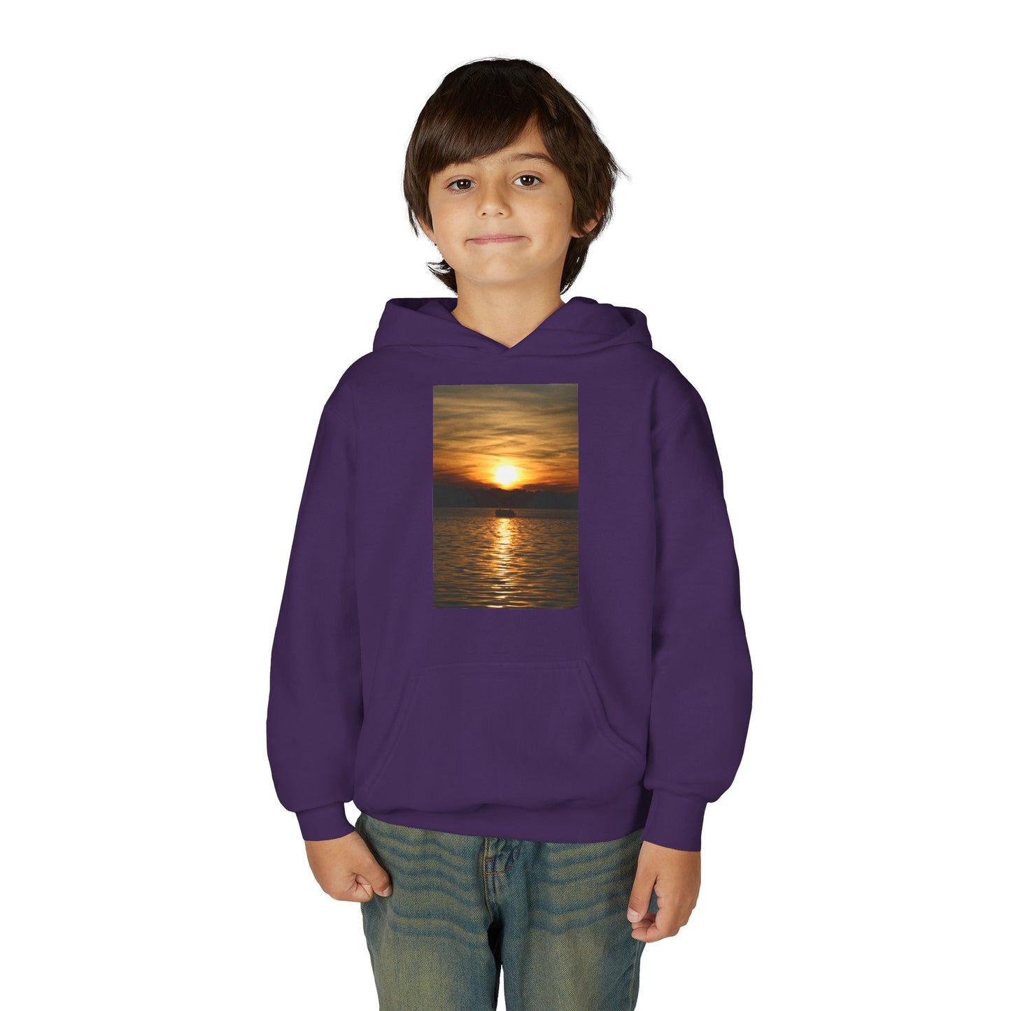Youth Hoodie with Golden Sunset Photo - Beach Vibes Kids Pullover