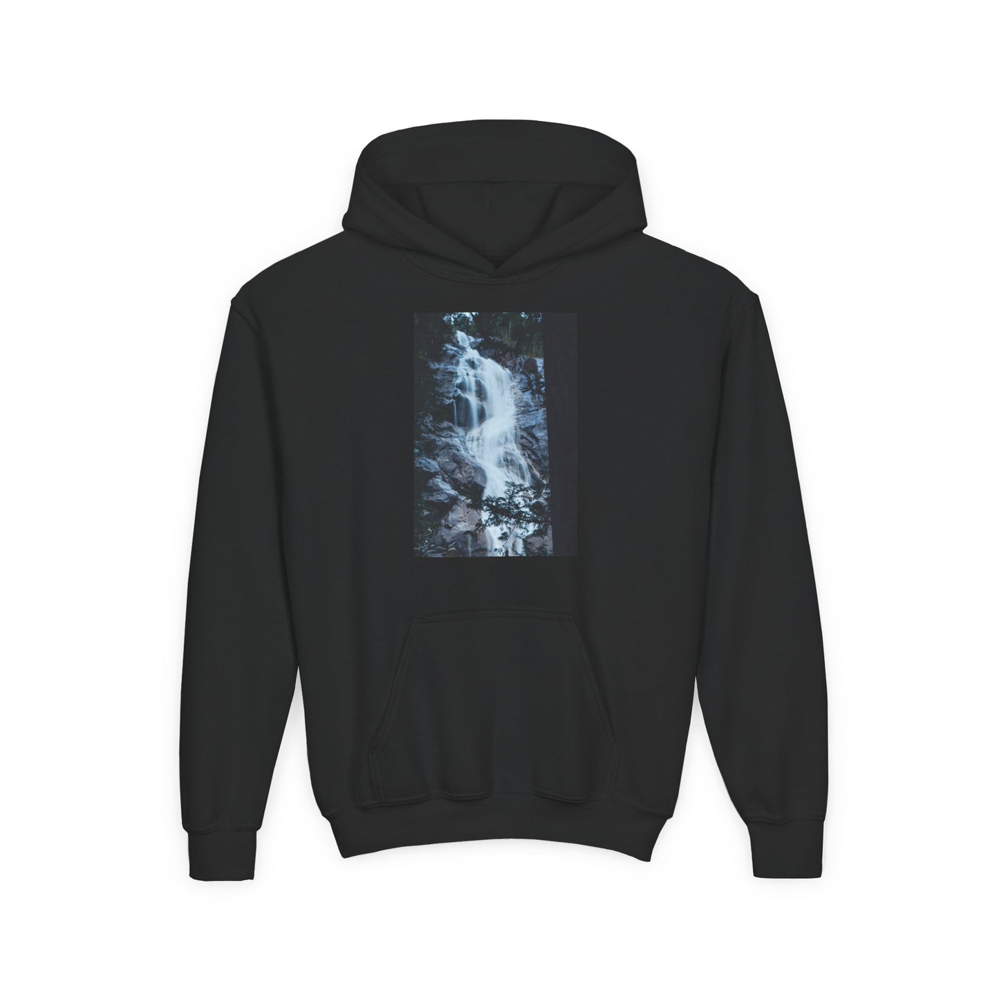 Youth Waterfall Hoodie — Scenic Nature Graphic Sweatshirt