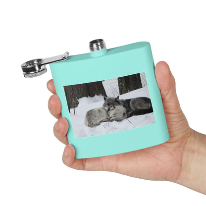 Wolf Pair Photo Stainless Steel Flask — 6oz Winter Wildlife Hip Flask