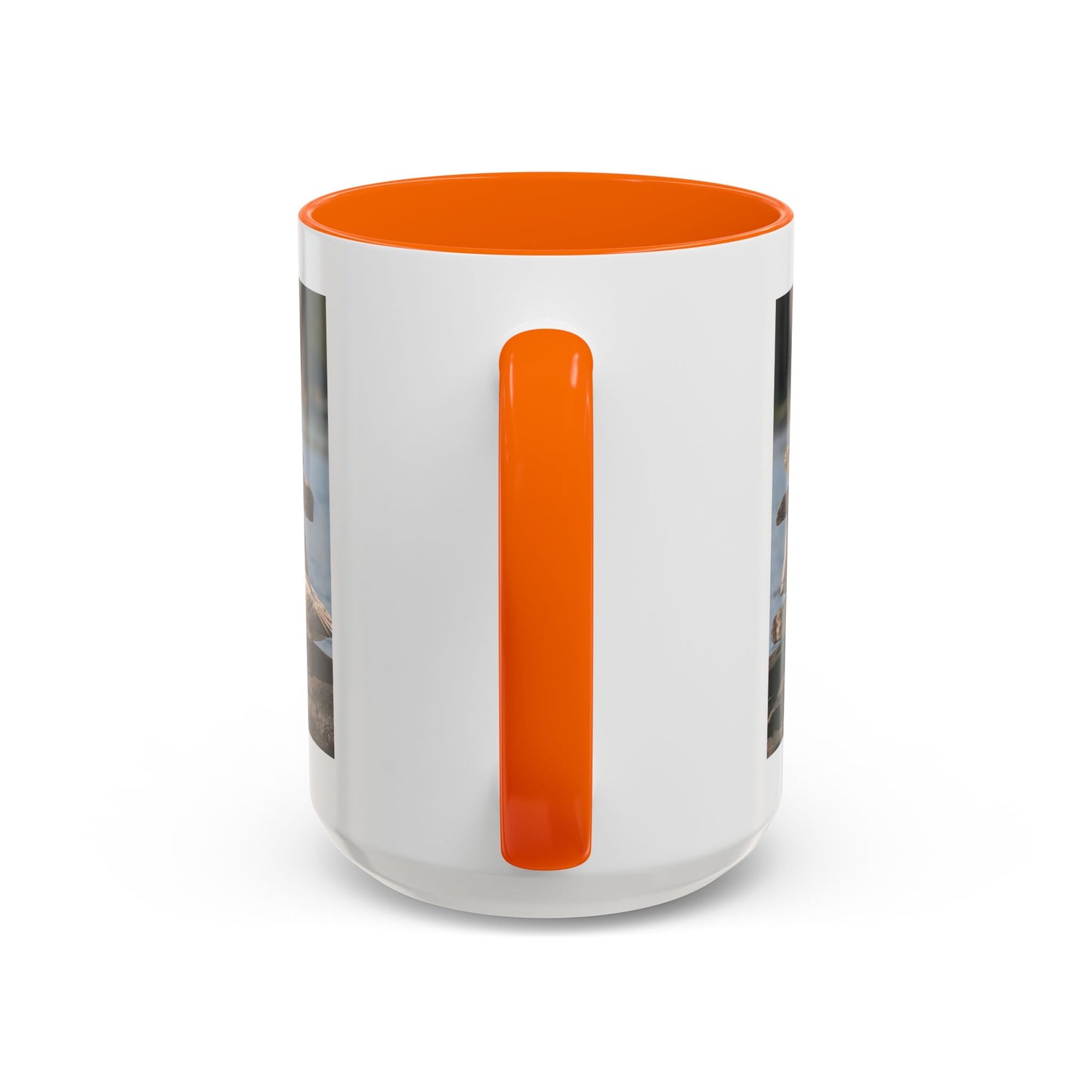 Seaside Rock Cairn Accent Coffee Mug — Coastal Bird & Stacked Stones Photo (11/15oz)