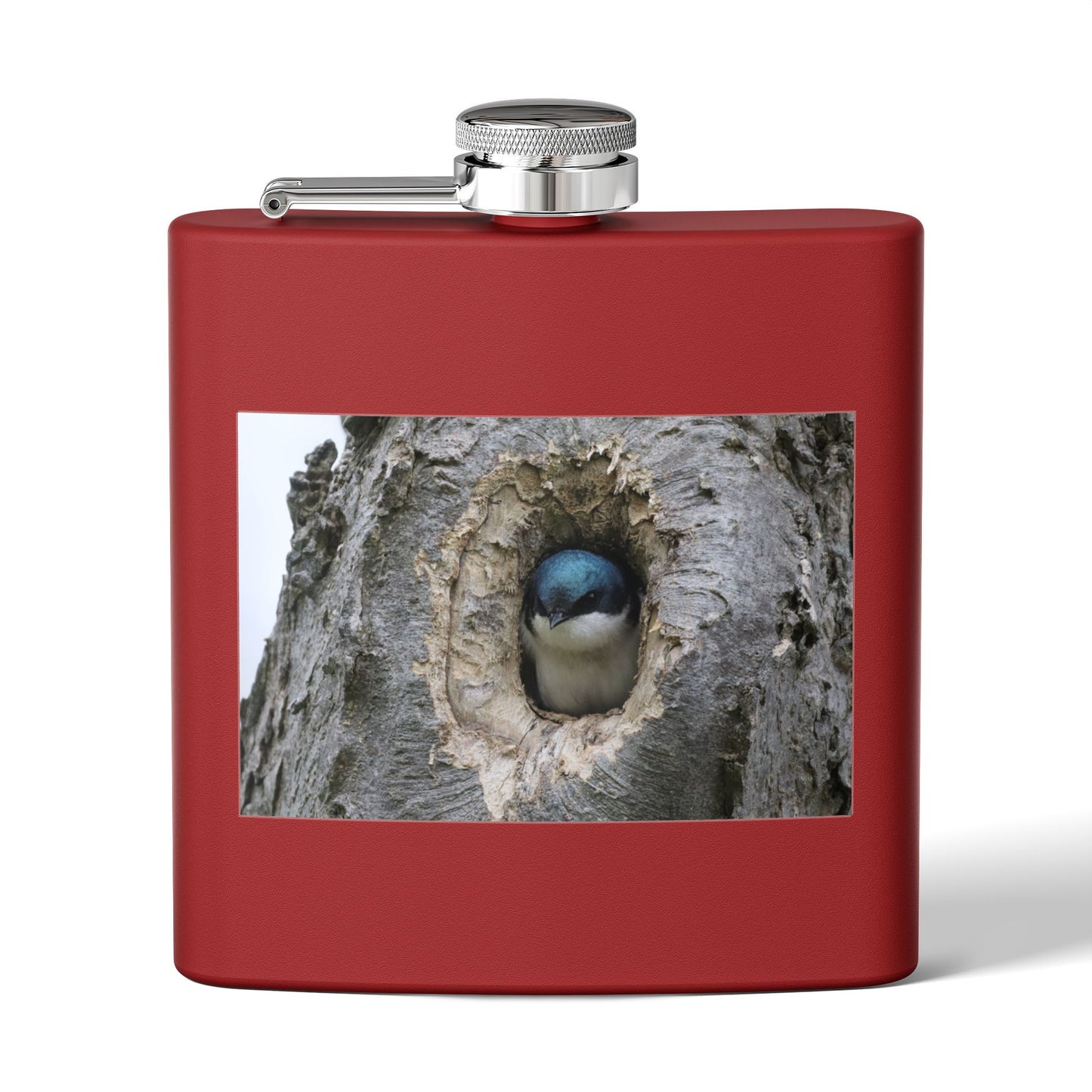 6oz Stainless Steel Flask with Tree Swallow Nest Photo — Nature Lover Gift