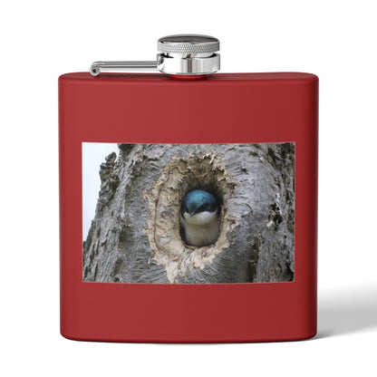 6oz Stainless Steel Flask with Tree Swallow Nest Photo — Nature Lover Gift
