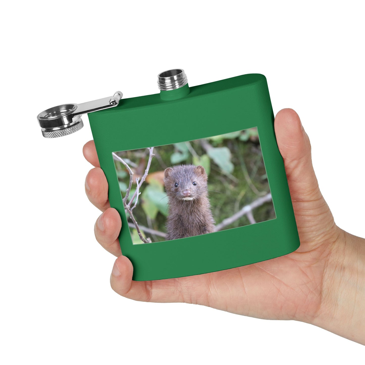 Mink Portrait Stainless Steel Flask — 6oz Wildlife Animal Photo Hip Flask