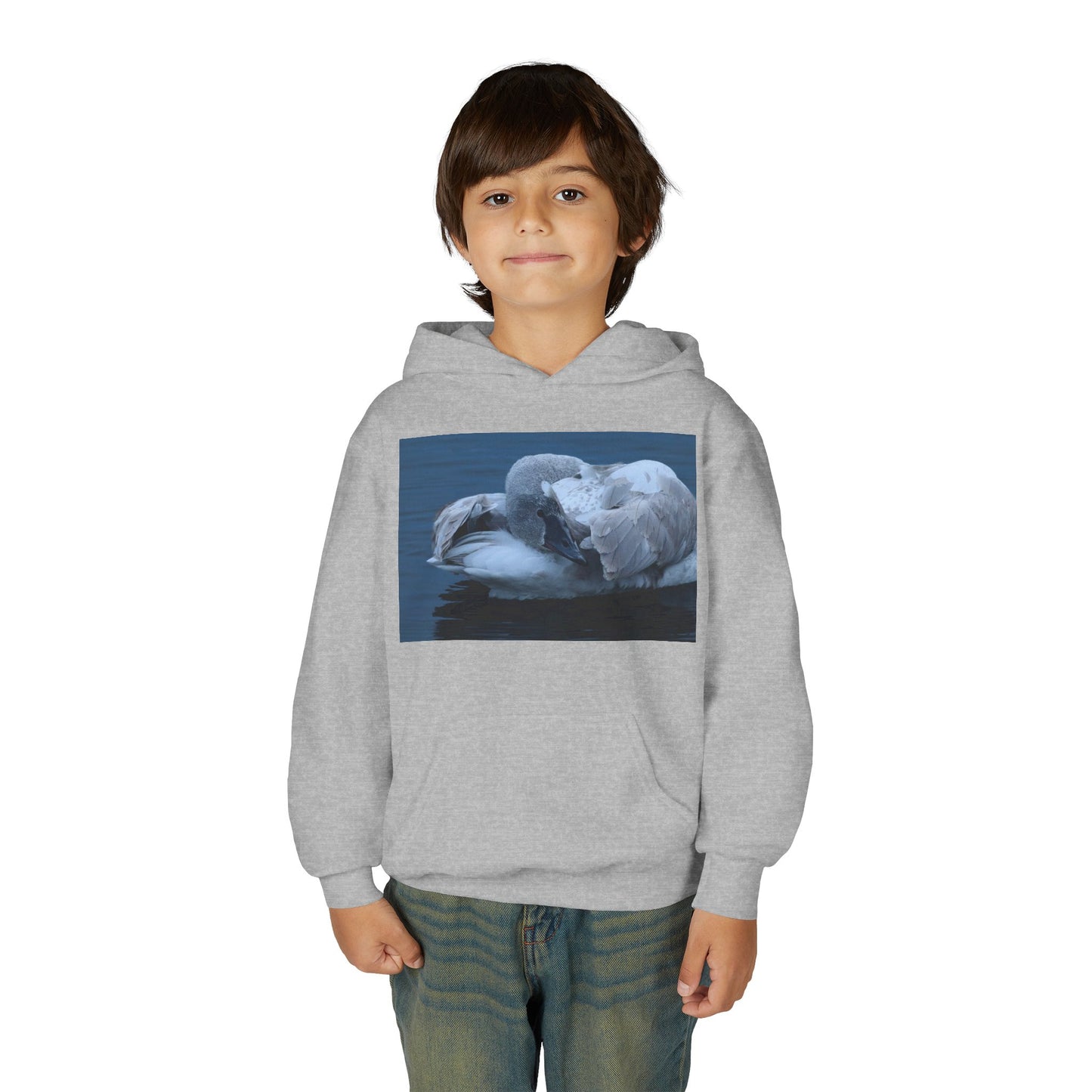 Youth Hoodie with Sleeping Swan Photo — Cozy Wildlife Sweatshirt