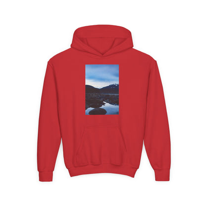 Youth Hoodie with Mountain Lake Photo Print — Nature Landscape Pullover