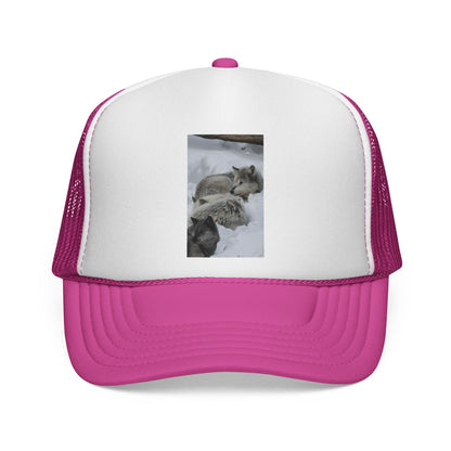 Wolf Pack Trucker Cap — Cozy Snow Wildlife Photo Hat