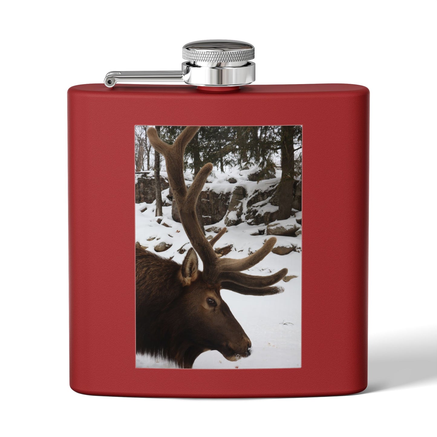 6oz Stainless Steel Flask – Winter Elk Photo Hip Flask, Outdoor Hunting Gift