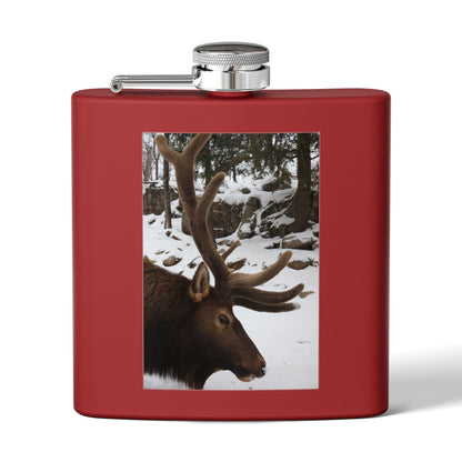 6oz Stainless Steel Flask – Winter Elk Photo Hip Flask, Outdoor Hunting Gift