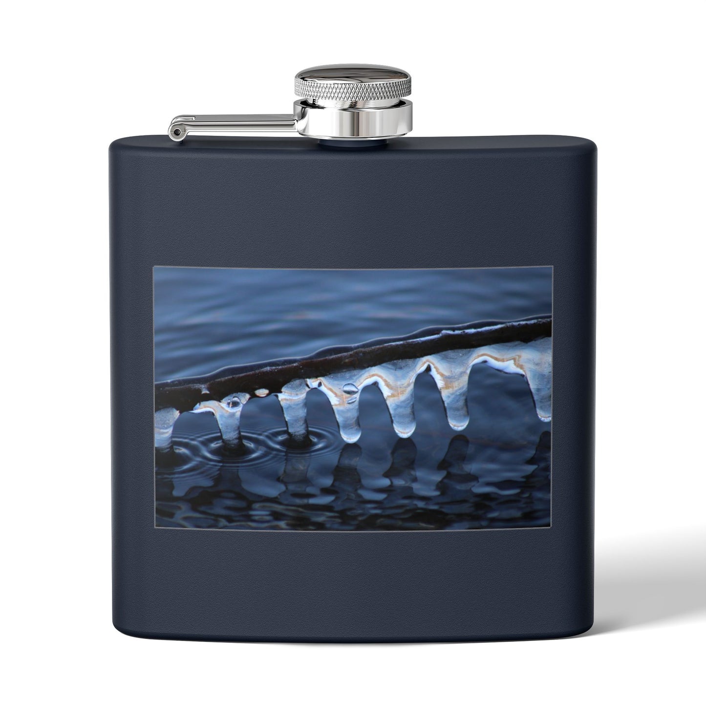 Ice Edge Flask — 6oz Stainless Steel Hip Flask with Winter Water Photography