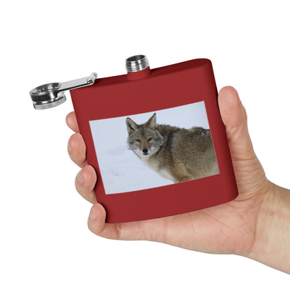 Coyote Photo Stainless Steel Flask — 6oz Wildlife Pocket Flask