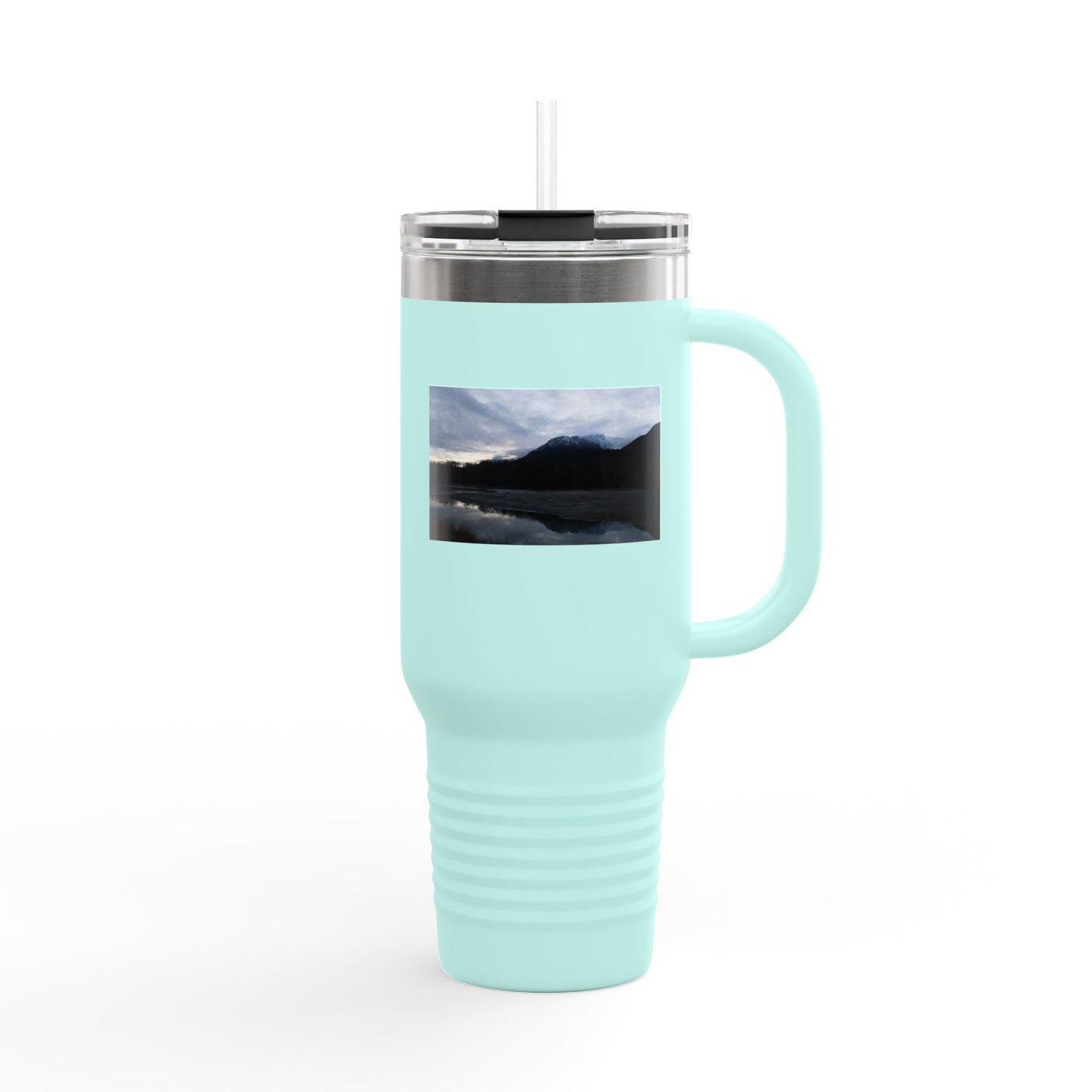 40oz Insulated Travel Mug – Scenic Lake Mountain Photo, Thermal Tumbler for Commuting & Outdoor Adventures