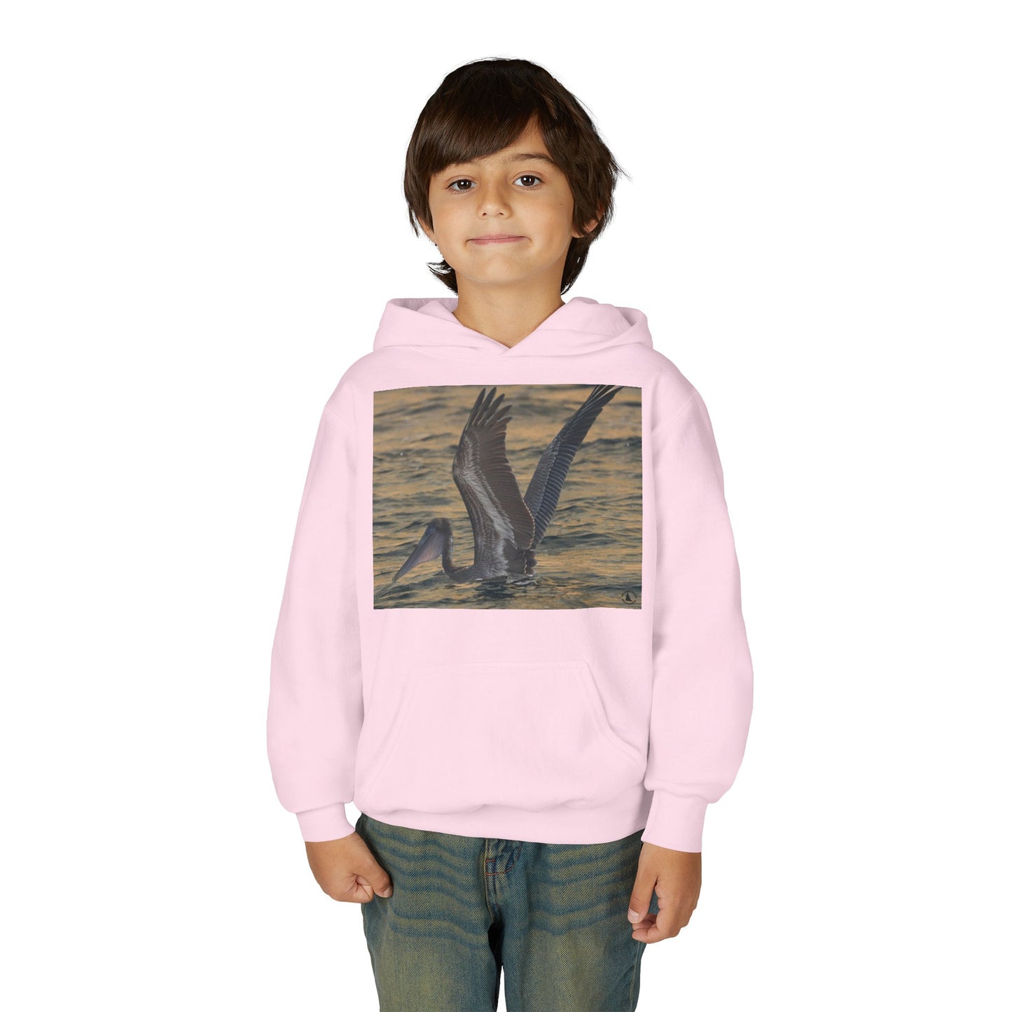 Youth Pelican Sunset Hoodie — Kids Beach Wildlife Pullover