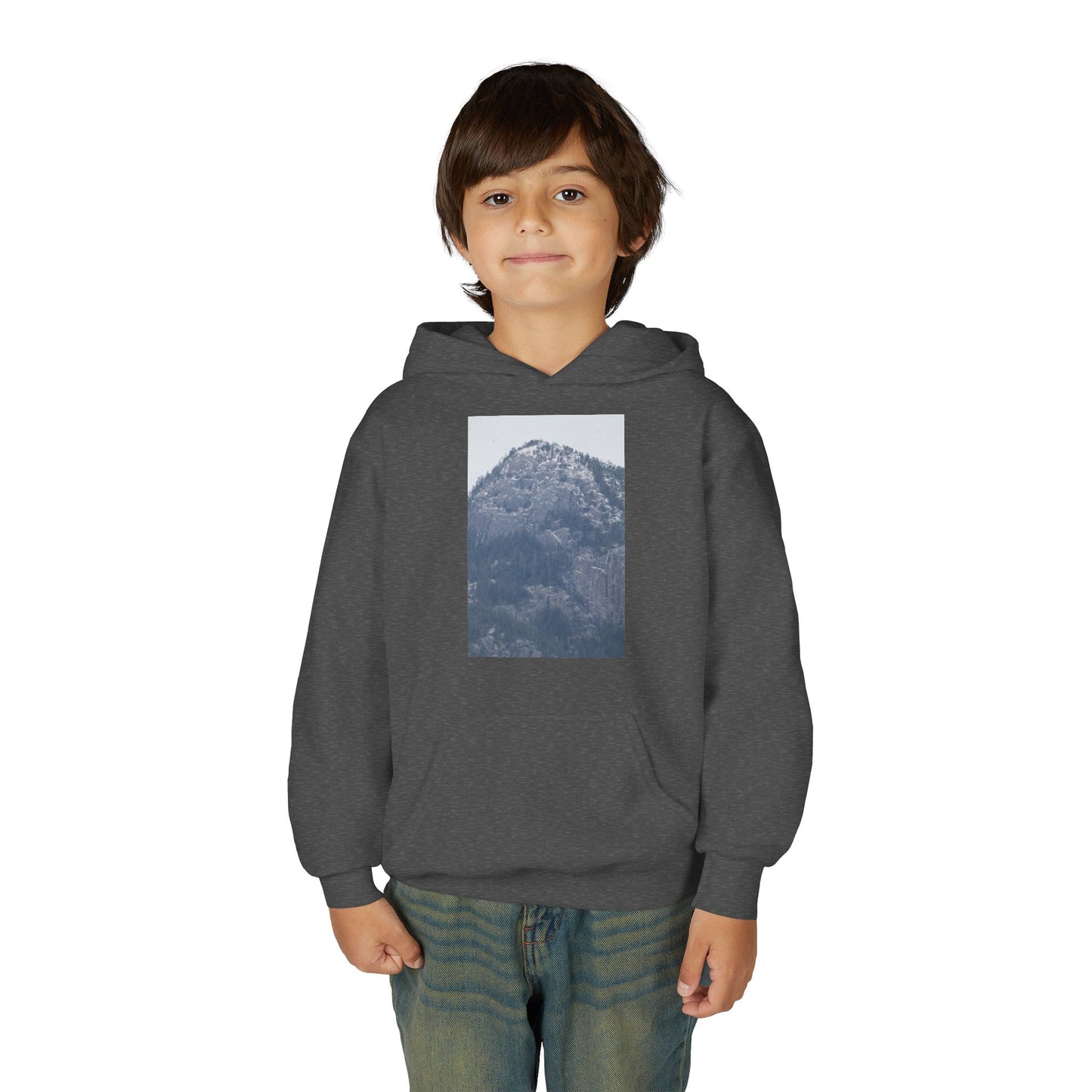 Mountain Peak Youth Hoodie — Winter Snow Scenic Graphic Sweatshirt