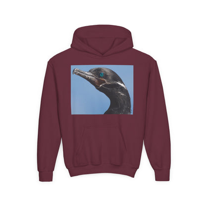 Youth Hoodie with Close-Up Cormorant Photo — Nature-Lover Kids Pullover