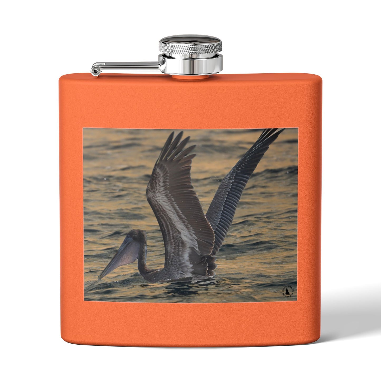 6oz Stainless Steel Flask — Pelican Sunset Photo Hip Flask, Coastal Wildlife Gift