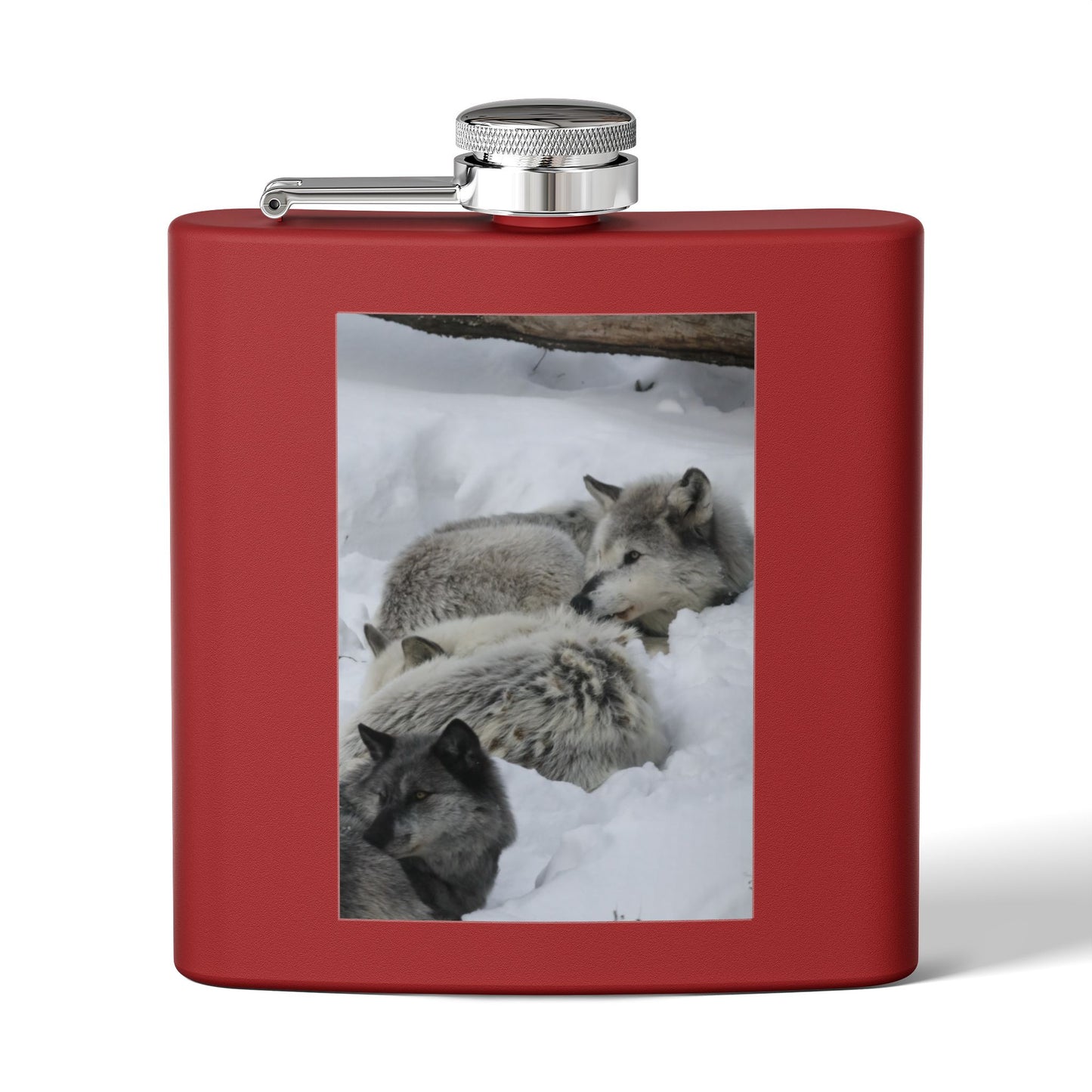 Wolf Pack Stainless Steel Flask – 6oz Snow Wolves Hip Flask