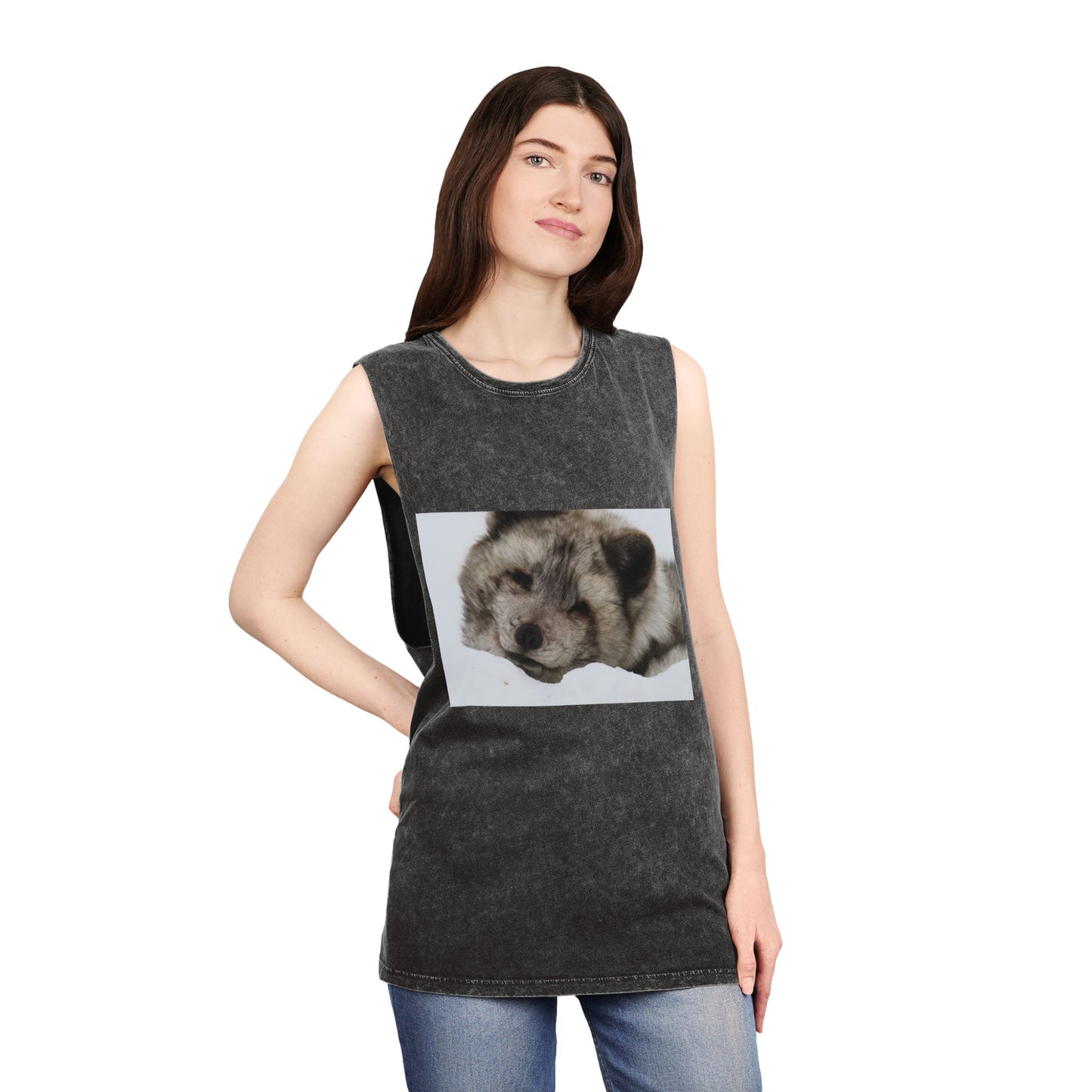 Arctic Fox Sleeping Photo Tank Top — Vintage Stonewash Sleeveless Tee